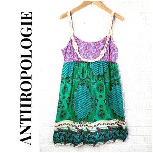 Anthropologie Pink and Green Mini Dress